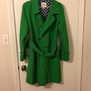 Isaac Mizrahi green trench rain coat L NWOT